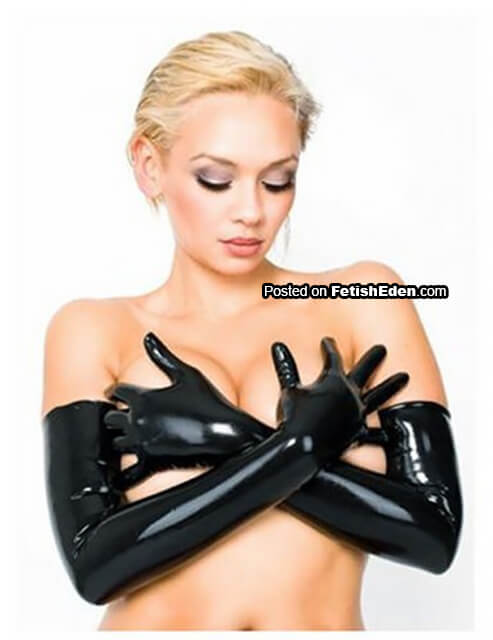 Black latex gloves and a secret only beauty can keep